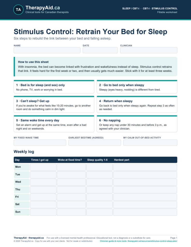 Preview of the Stimulus Control: Retrain Your Bed for Sleep worksheet