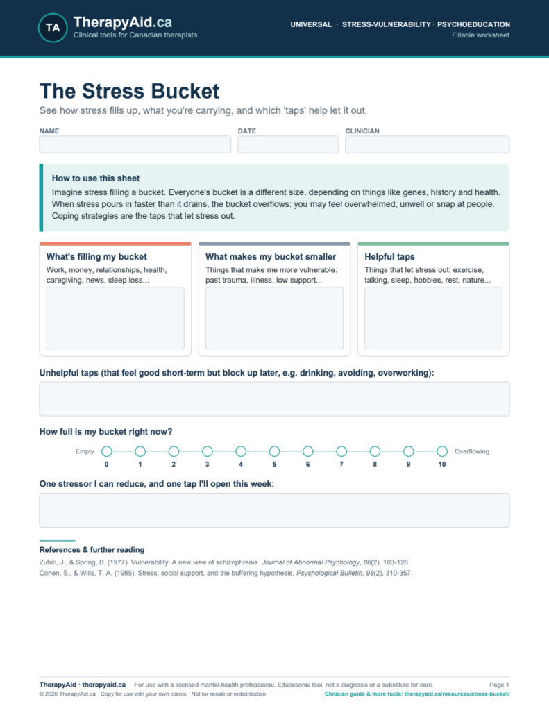Preview of the The Stress Bucket worksheet