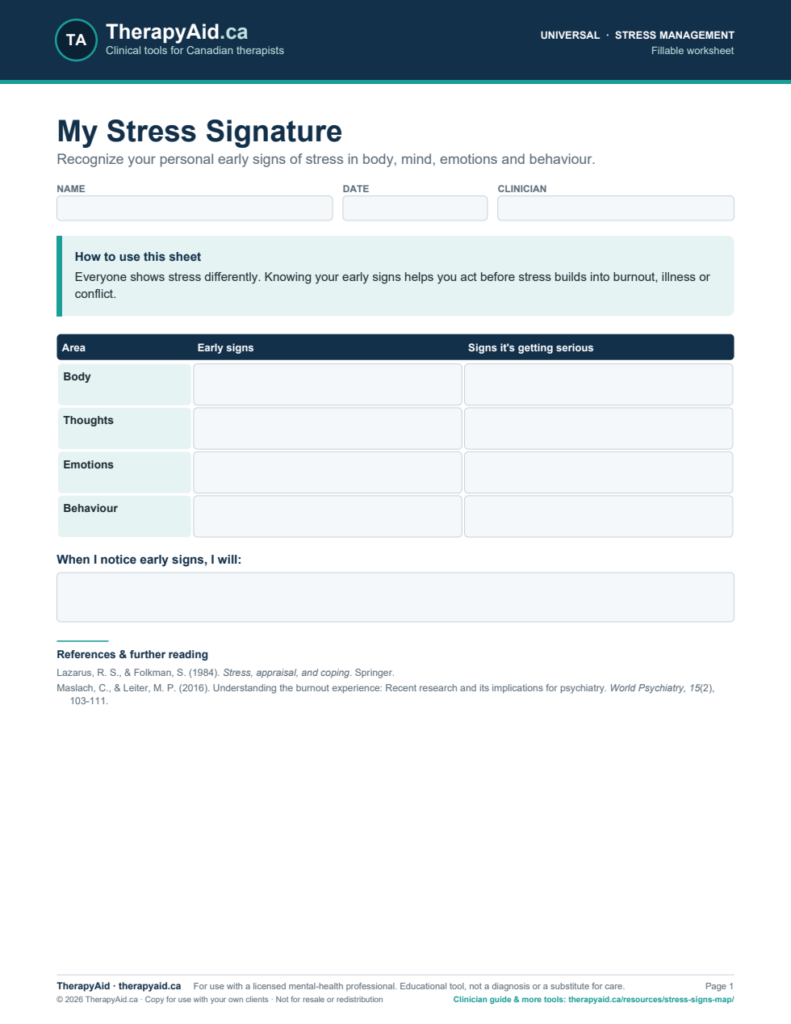 Preview of the My Stress Signature worksheet