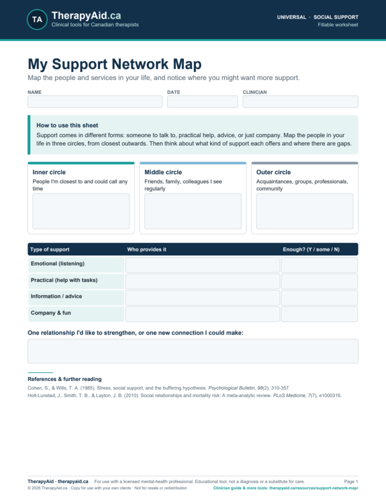 Preview of the My Support Network Map worksheet
