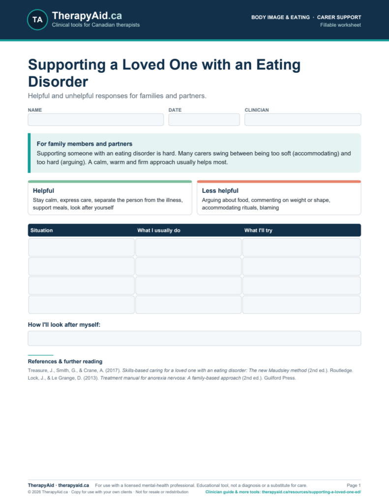Preview of the Supporting a Loved One with an Eating Disorder worksheet