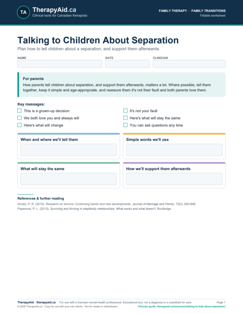 Preview of the Talking to Children About Separation worksheet