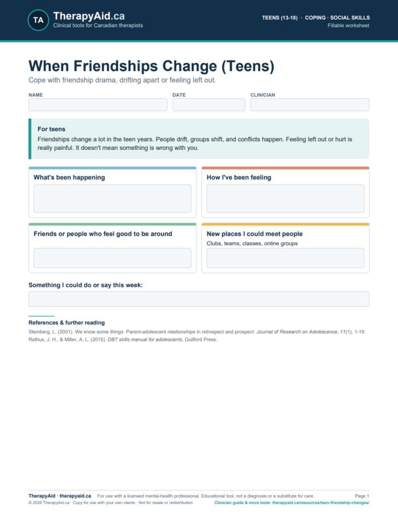 Preview of the When Friendships Change (Teens) worksheet
