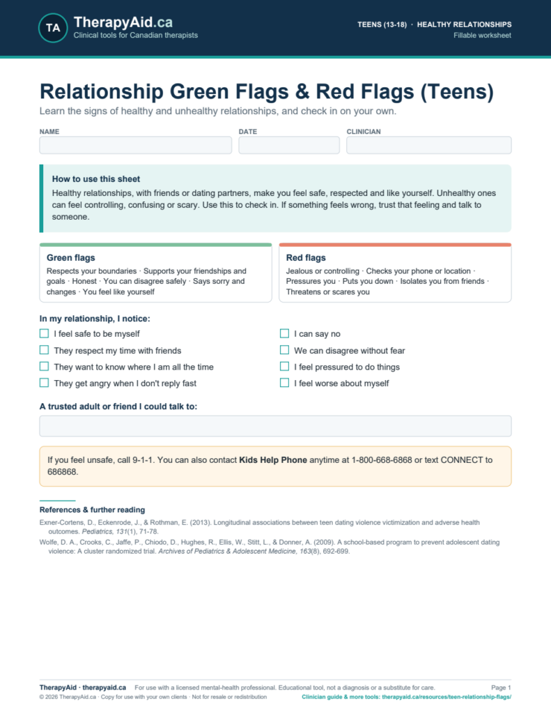 Preview of the Relationship Green Flags & Red Flags (Teens) worksheet
