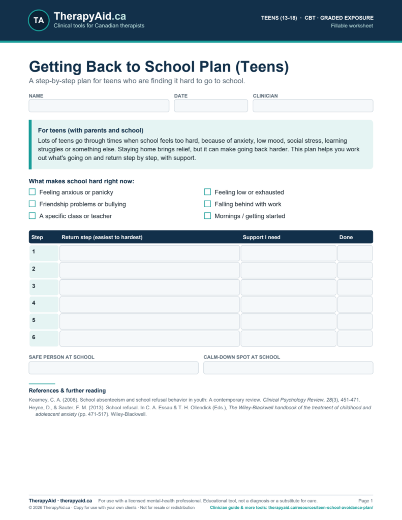 Preview of the Getting Back to School Plan (Teens) worksheet