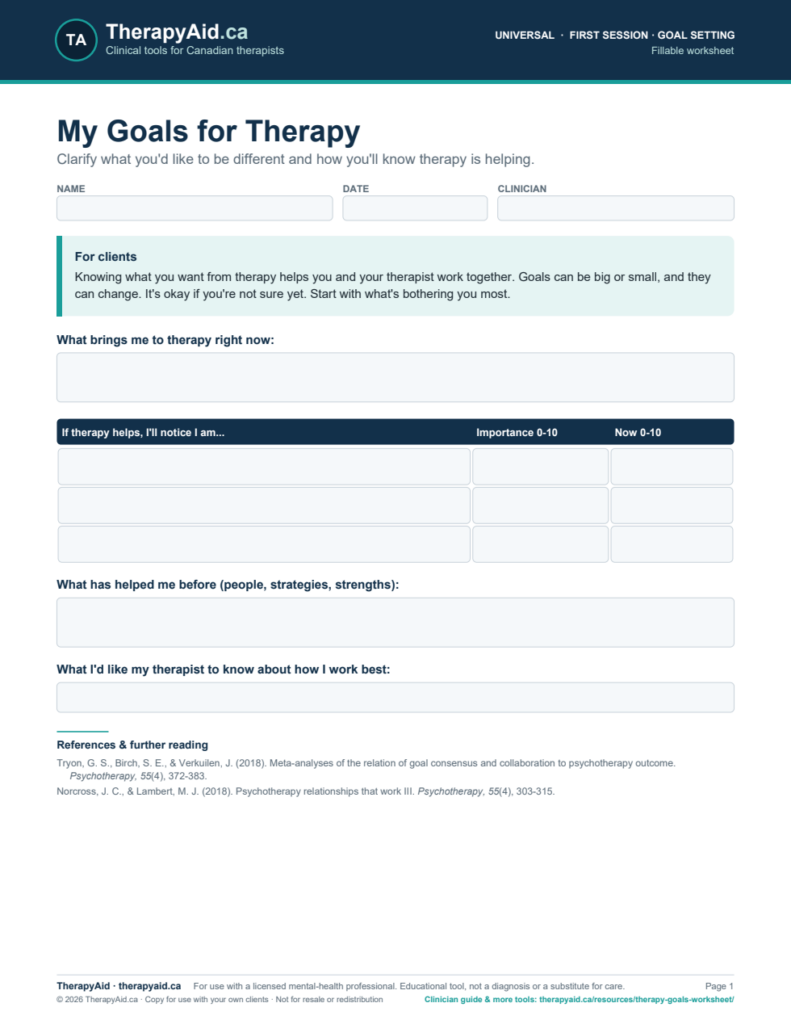 Preview of the My Goals for Therapy worksheet
