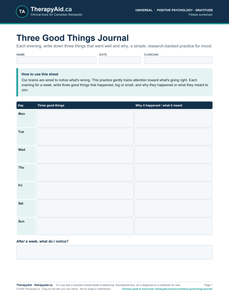 Preview of the Three Good Things Journal worksheet