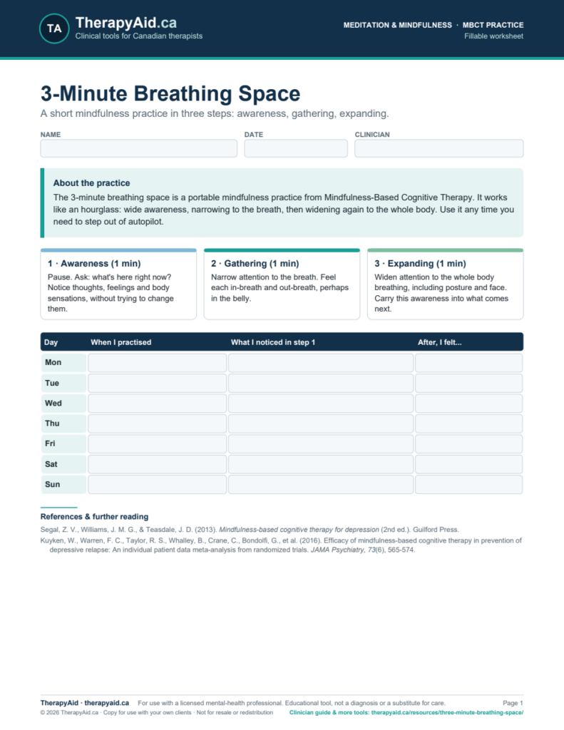 Preview of the 3-Minute Breathing Space worksheet