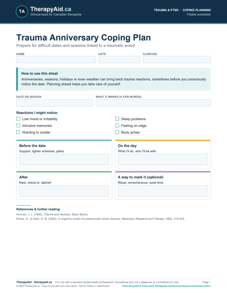 Preview of the Trauma Anniversary Coping Plan worksheet