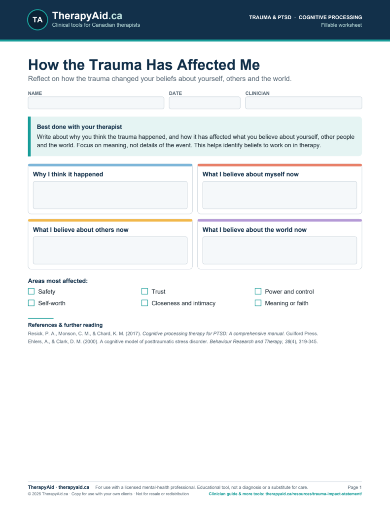 Preview of the How the Trauma Has Affected Me worksheet