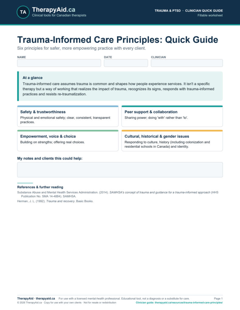 Preview of the Trauma-Informed Care Principles: Quick Guide worksheet