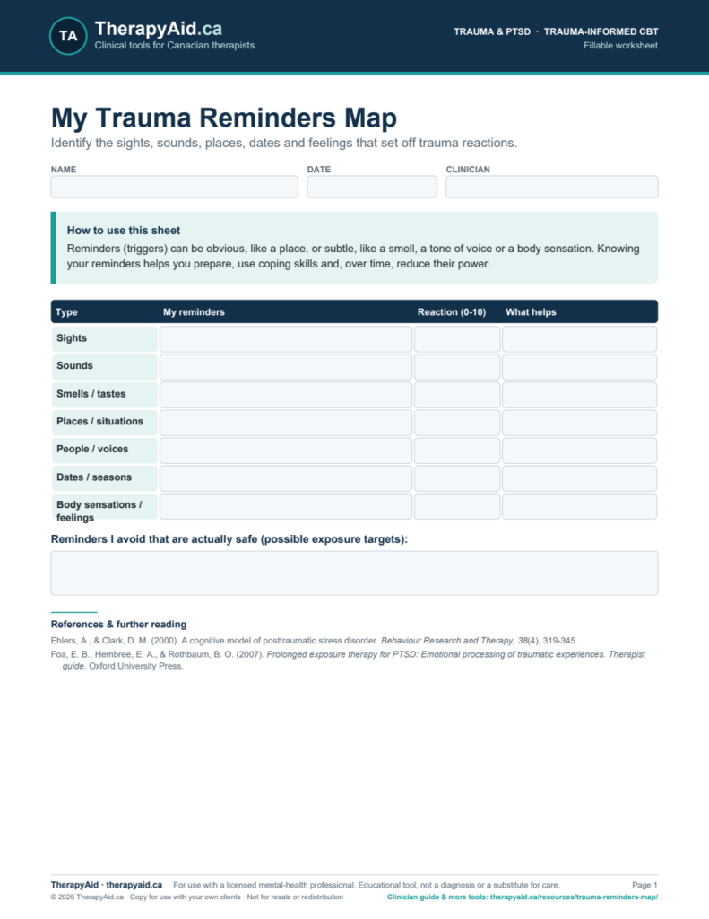 Preview of the My Trauma Reminders Map worksheet