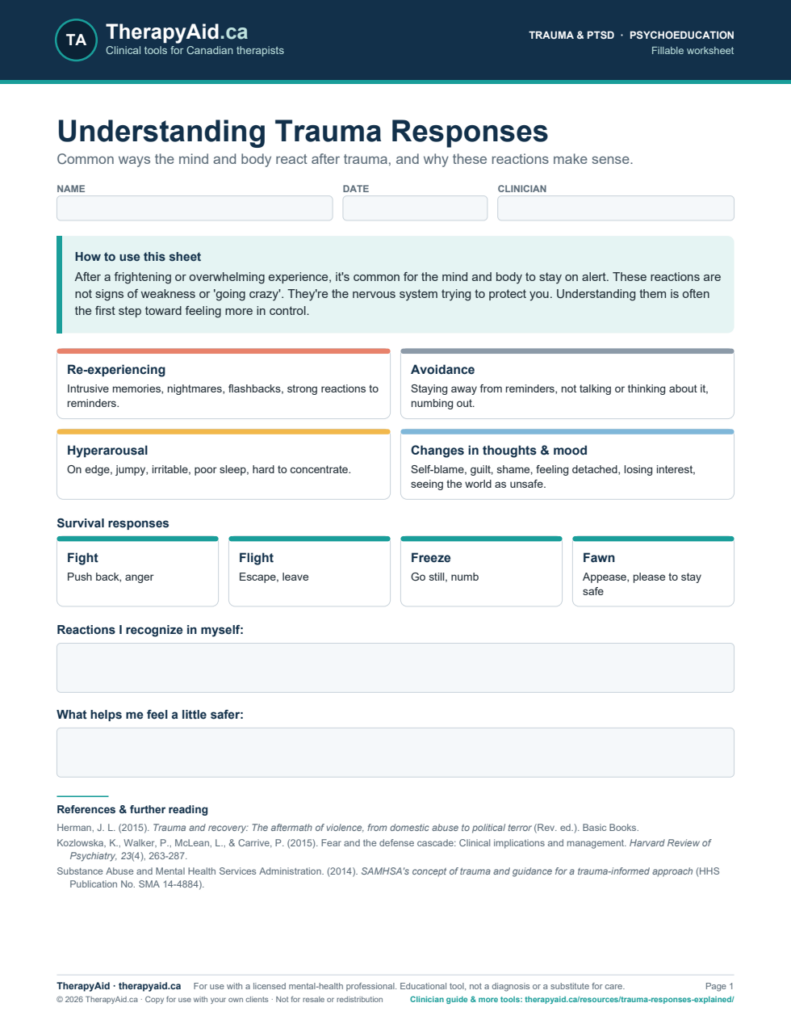 Preview of the Understanding Trauma Responses worksheet