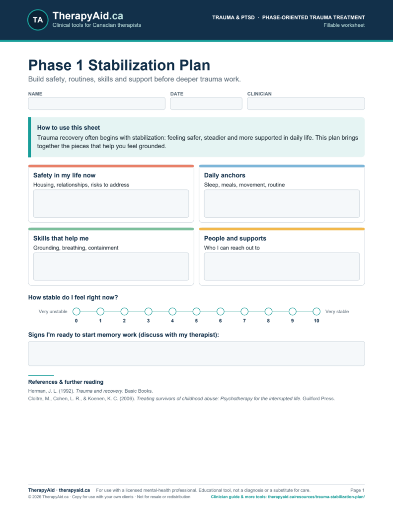 Preview of the Phase 1 Stabilization Plan worksheet