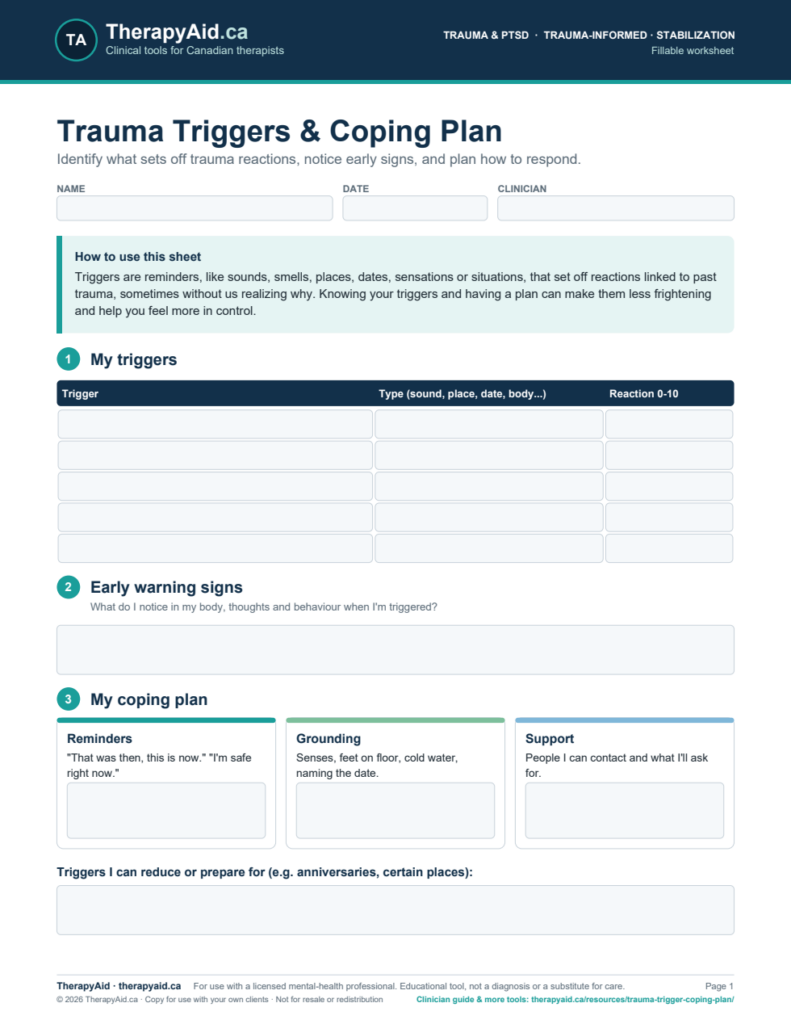 Preview of the Trauma Triggers & Coping Plan worksheet