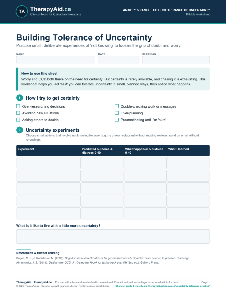 Preview of the Building Tolerance of Uncertainty worksheet