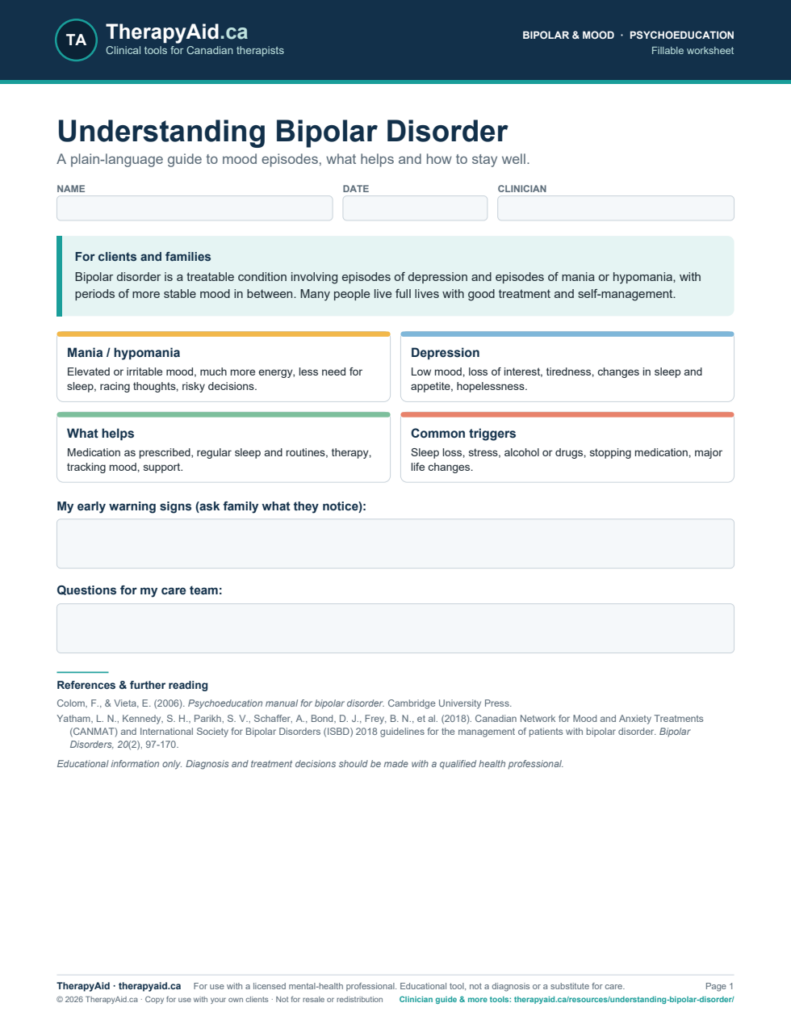 Preview of the Understanding Bipolar Disorder worksheet