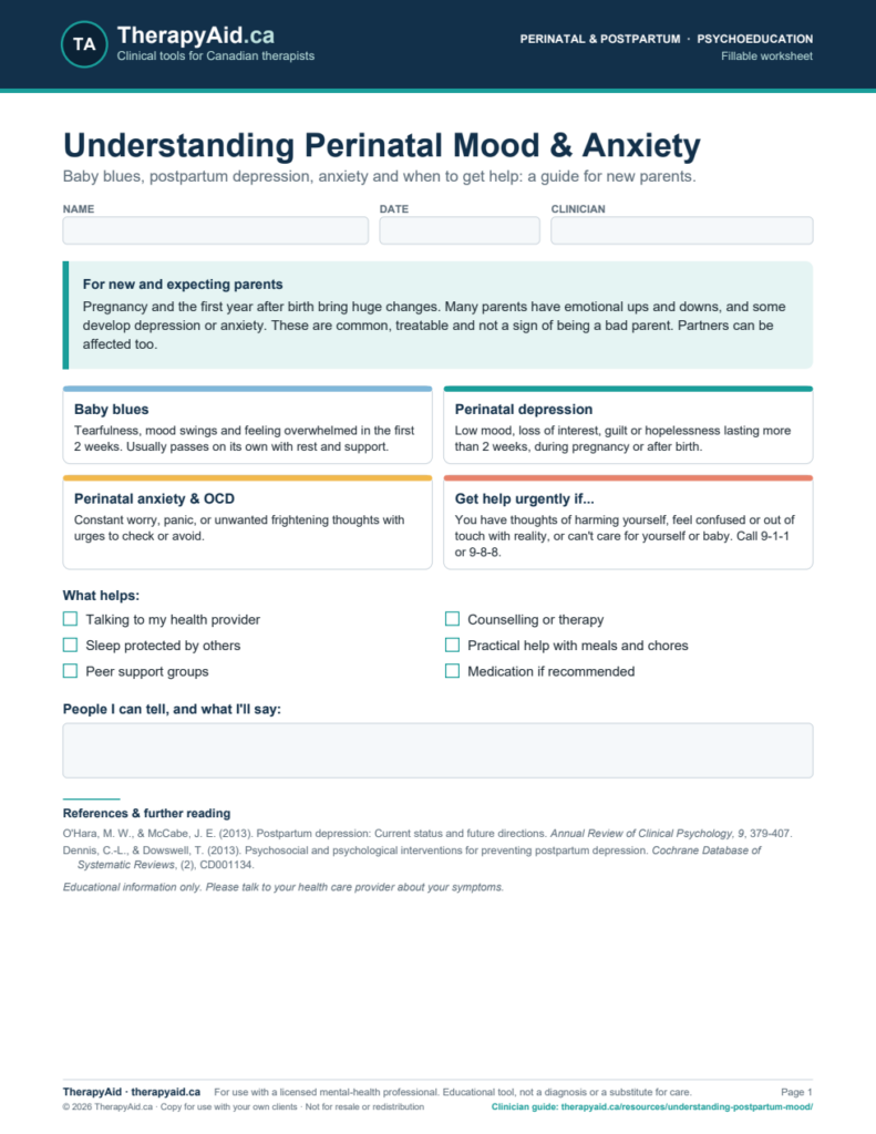 Preview of the Understanding Perinatal Mood & Anxiety worksheet