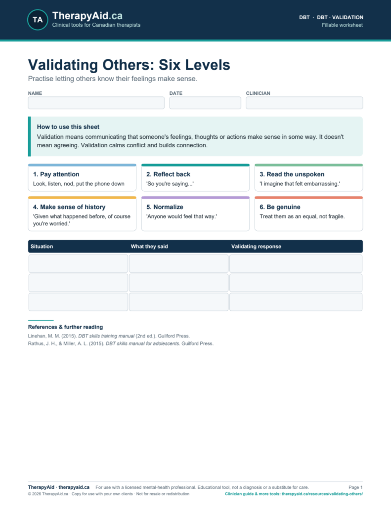 Preview of the Validating Others: Six Levels worksheet