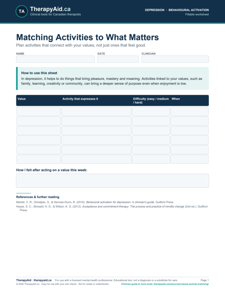Preview of the Matching Activities to What Matters worksheet