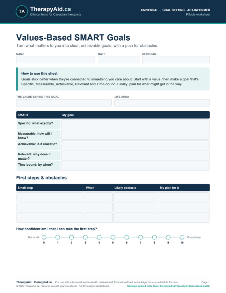 Preview of the Values-Based SMART Goals worksheet