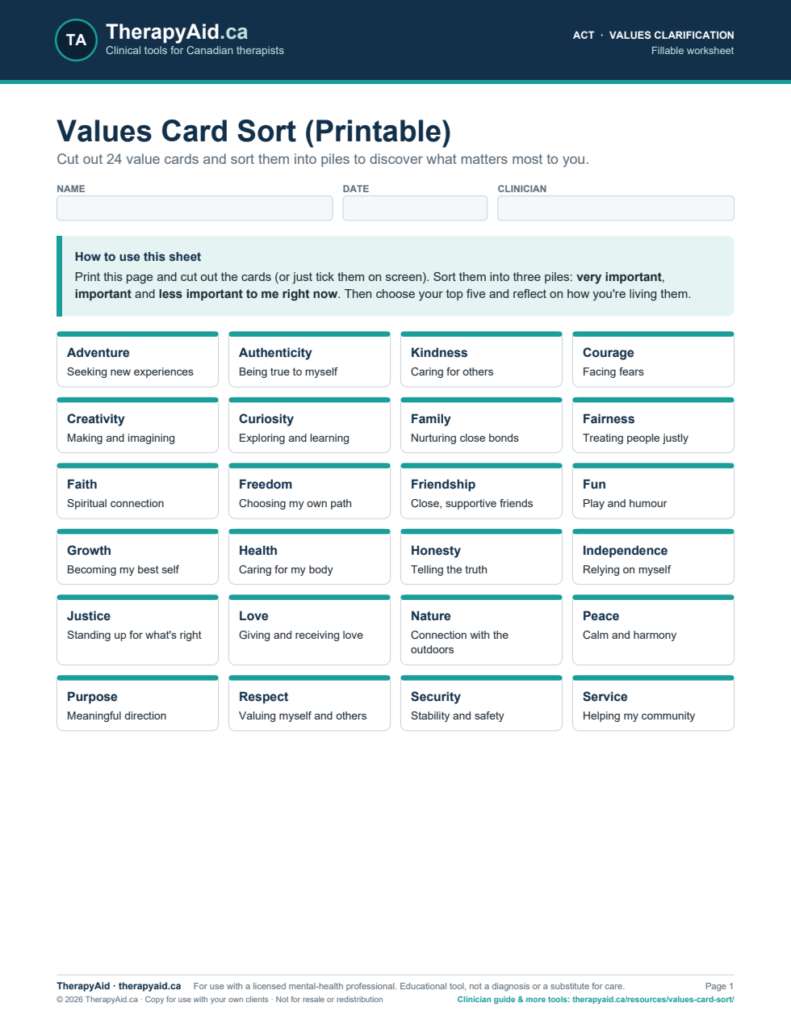 Preview of the Values Card Sort (Printable) worksheet