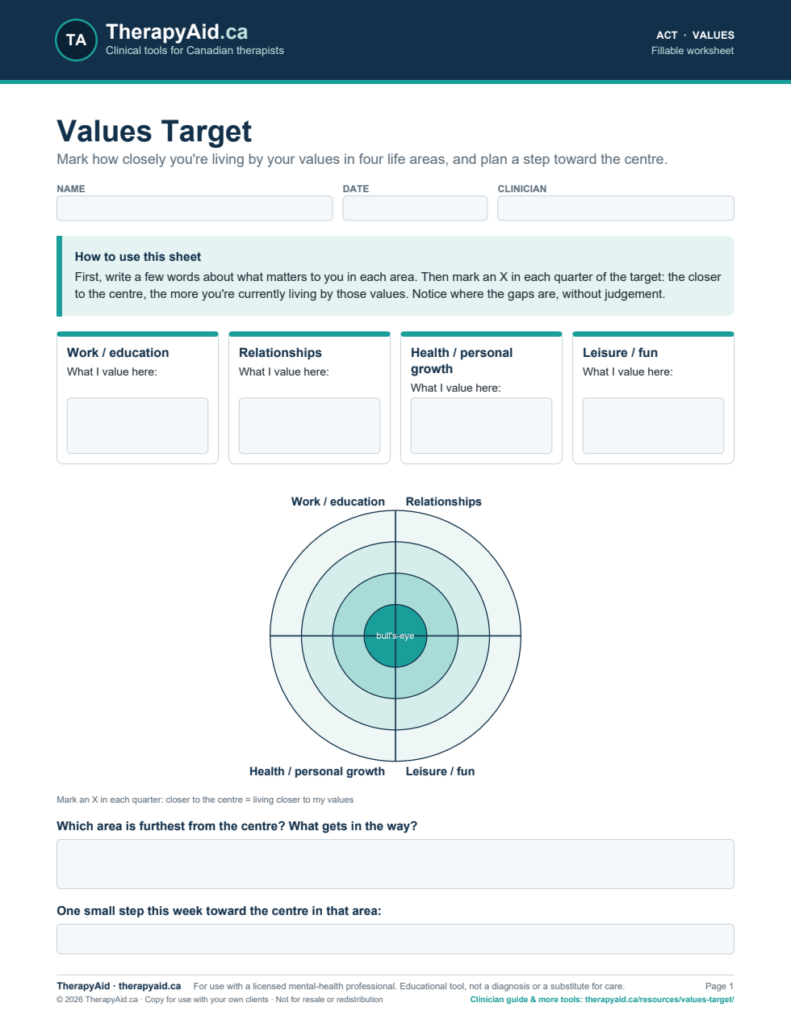 Preview of the Values Target worksheet