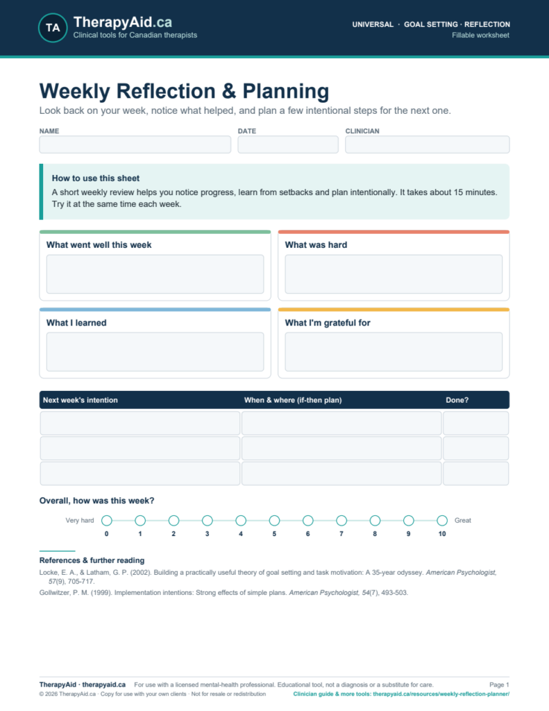 Preview of the Weekly Reflection & Planning worksheet