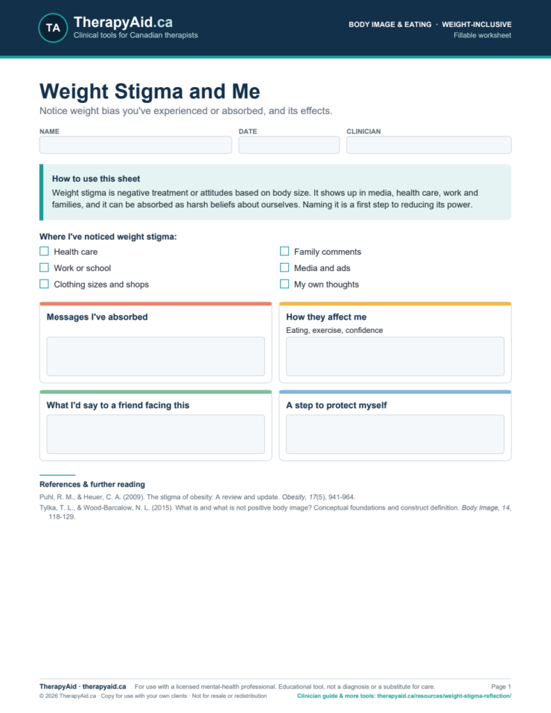 Preview of the Weight Stigma and Me worksheet