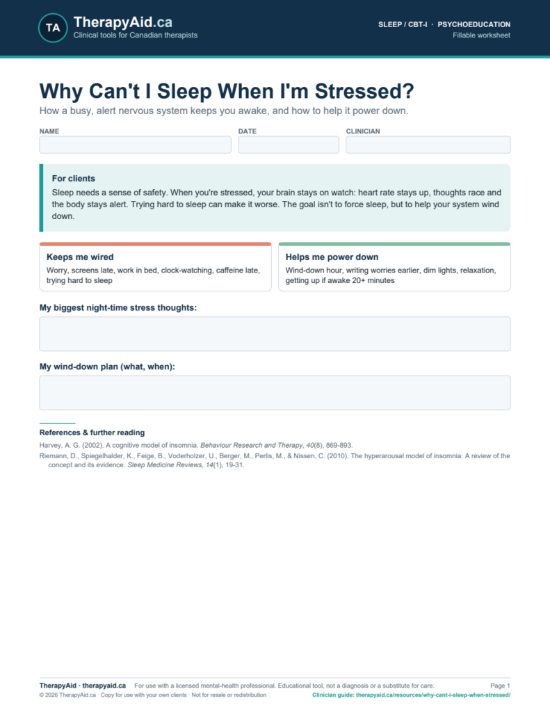 Preview of the Why Can’t I Sleep When I’m Stressed? worksheet