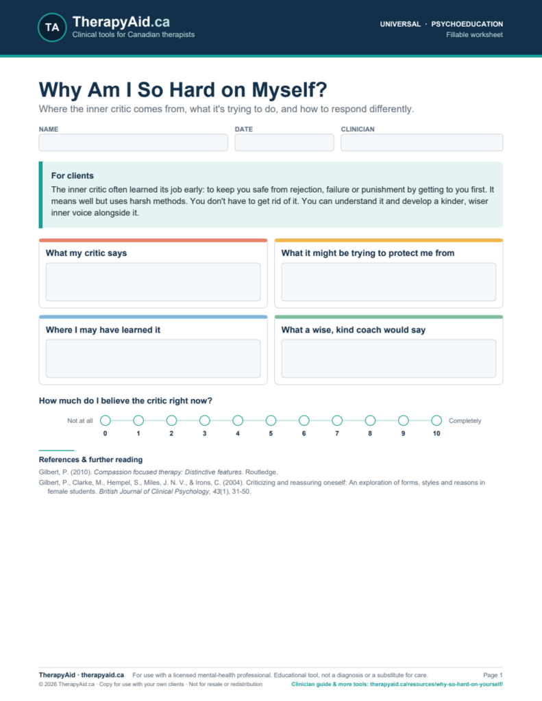 Preview of the Why Am I So Hard on Myself? worksheet