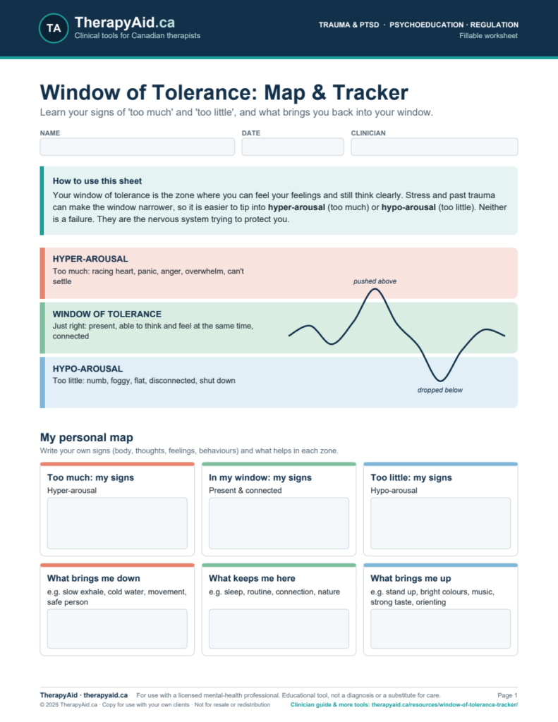 Preview of the Window of Tolerance: Map & Tracker worksheet