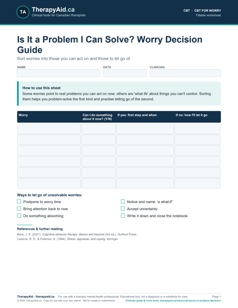 Preview of the Is It a Problem I Can Solve? Worry Decision Guide worksheet