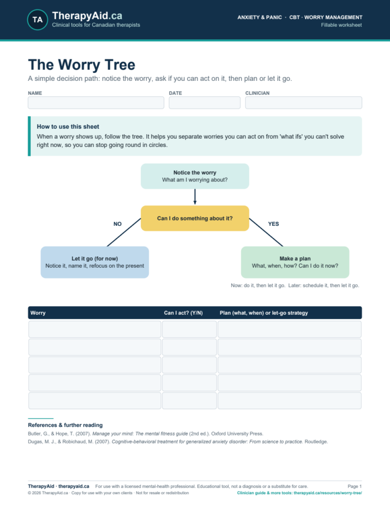 Preview of the The Worry Tree worksheet